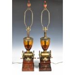 A pair of unusual novelty coffee grinder table lamps, overall height 41¼in. (104.8cm.).