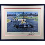 British Grand Prix interest - Nicholas Watts (British, contemporary) signed colour print, 'Leader of