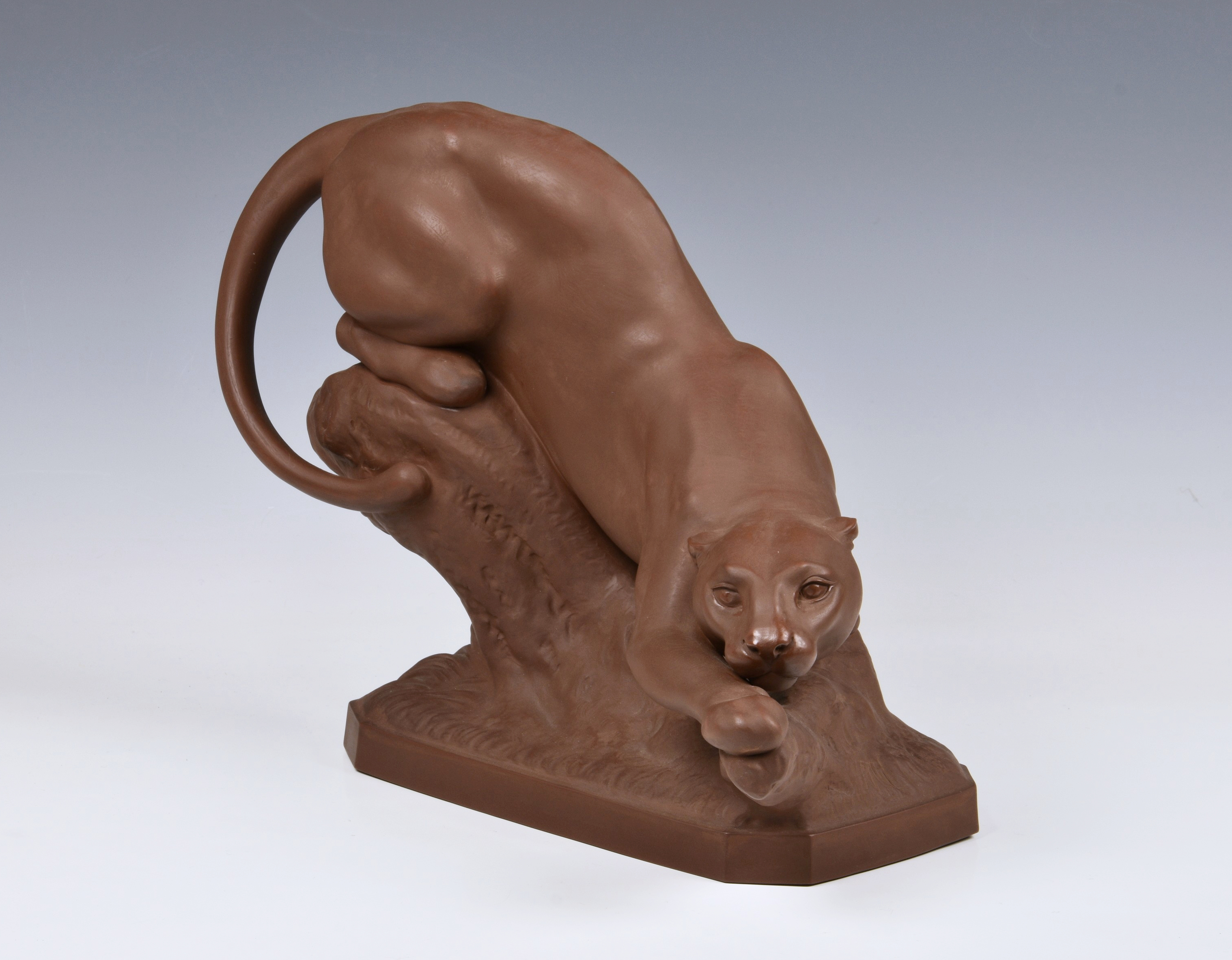 A Meissen Stoneware Model of a Panther, late 20th century, incised crossed swords and impressed - Image 2 of 5