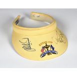 A signed Ryder Cup cream sun visor cap, signed by Ryder Cup winners Phil Mickelson and Ian Poulter.