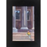 Sheila Vaughan (British, 21st century), ‘On the Steps at the British Museum’, oil on hardboard,