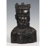 Tribal art - a Benin style carved hardwood bust of a warrior, Nigeria, probably second half 20th