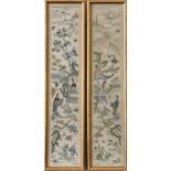A pair of Chinese silk embroidered sleeve panels, early 20th century, depicting elegant ladies in