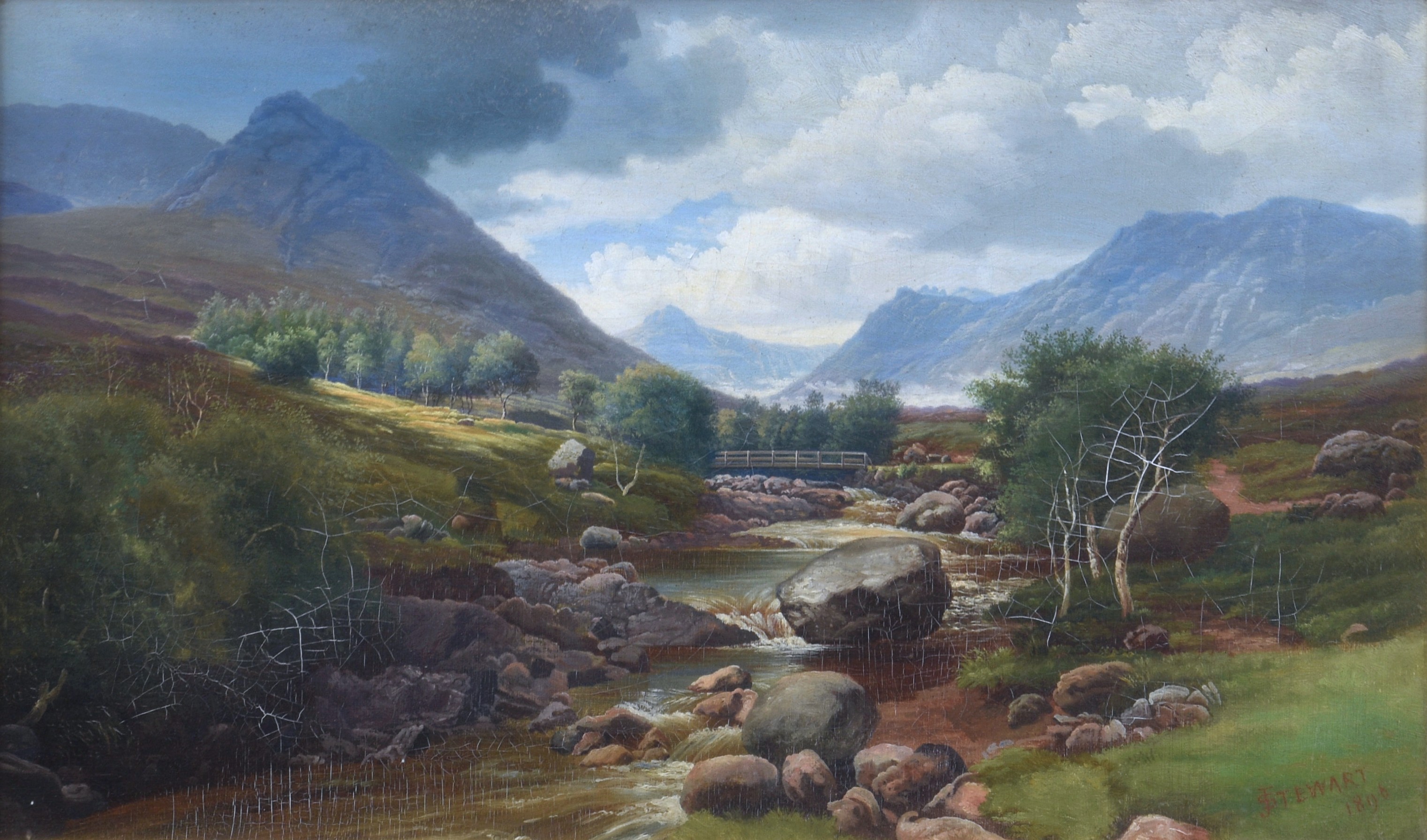 J. Stewart (Scottish, late 19th century), Highland river landscape, oil on canvas, signed and