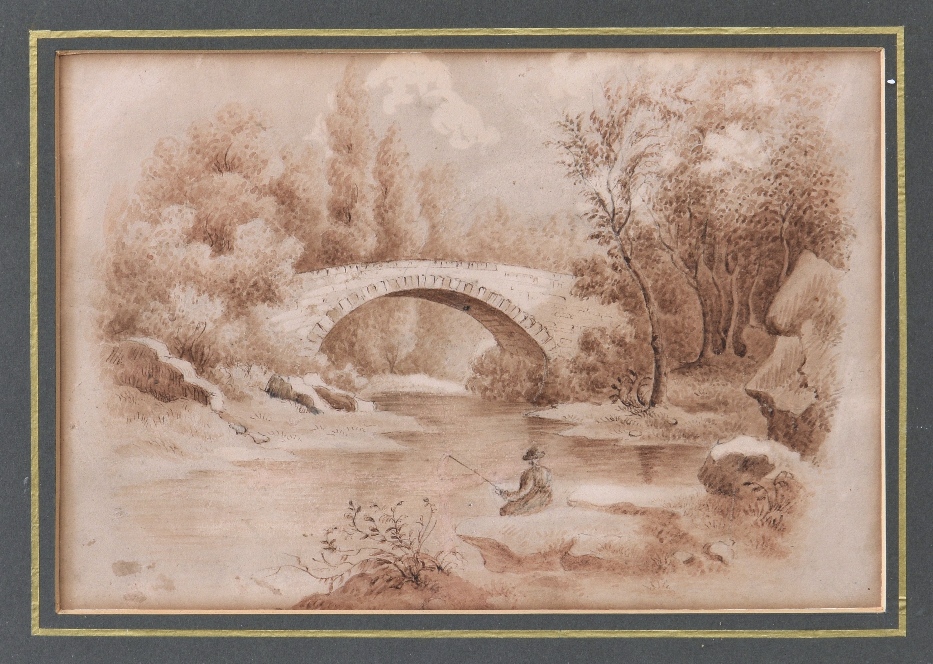 English School, early 19th century, Pair of River Landscapes, pen and ink and sepia watercolour, one - Image 3 of 4