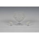 A Lalique frosted glass goblet form vase with a band of raised sparrows among foliage, Created in