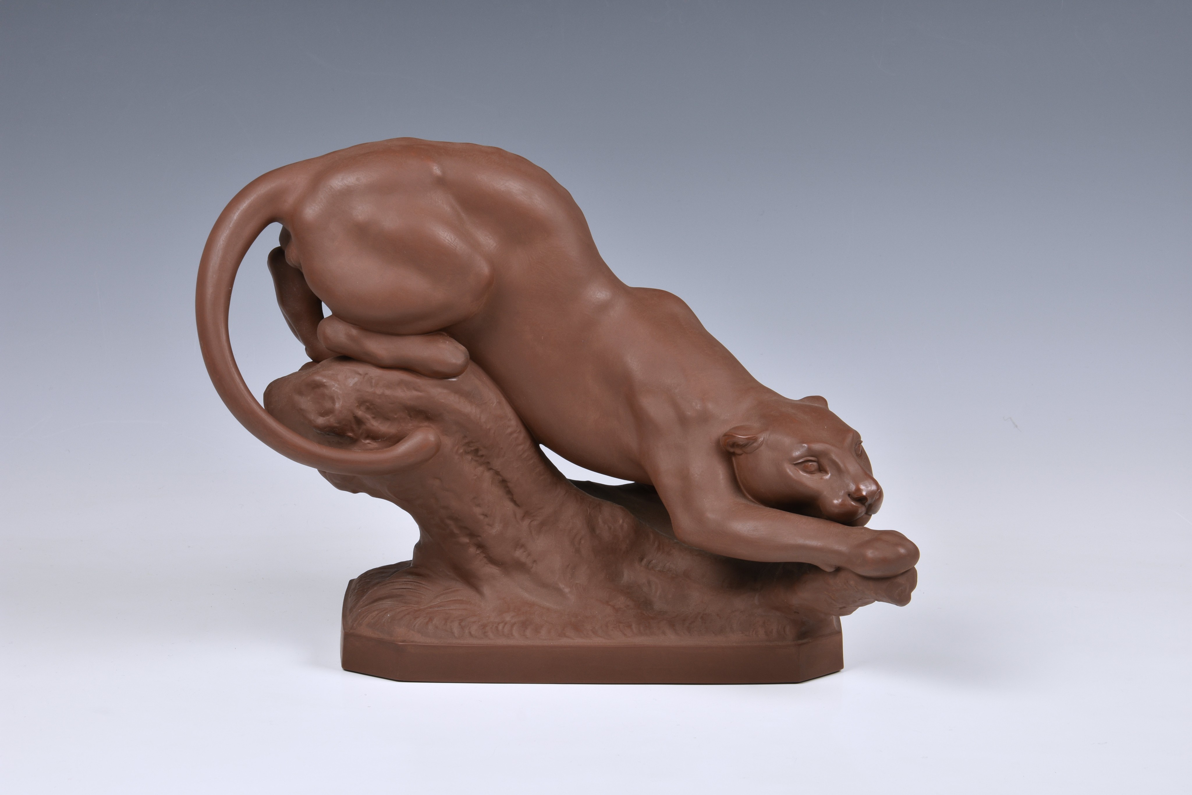 A Meissen Stoneware Model of a Panther, late 20th century, incised crossed swords and impressed