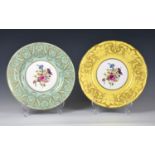 Two Royal Worcester bone china plates, black printed factory marks, painted with sprays of garden