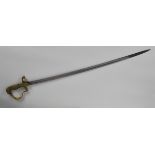 A 19th century German sabre, lion head stirrup-form hilt, wired fish skin grip, slightly curved