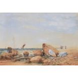 Edgar E. West (British, fl. 1857-1892), Fisherfolk on the Jersey Coast, watercolour, signed and
