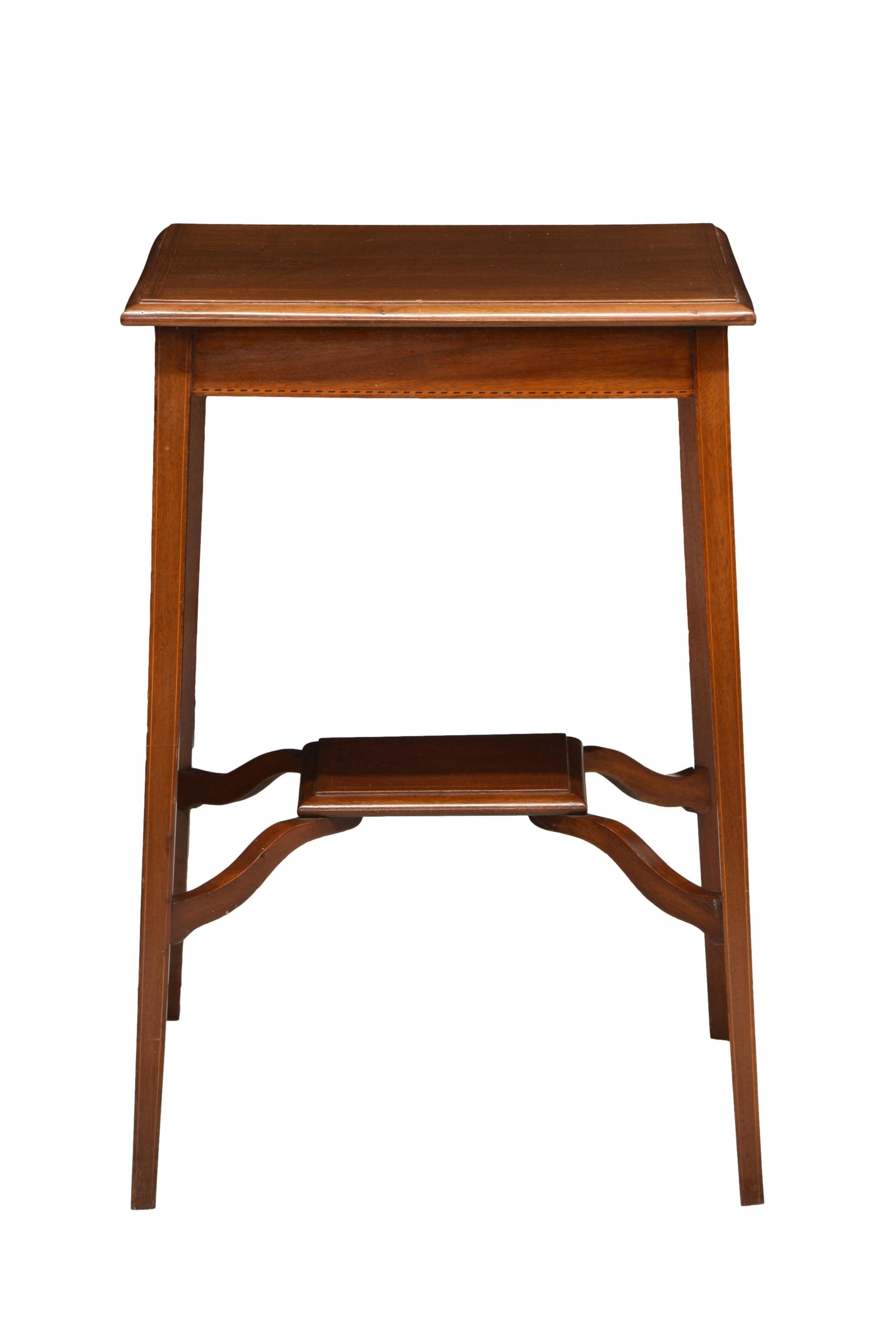An Edwardian mahogany inlaid occasional table, the square top with barbers pole and boxwood