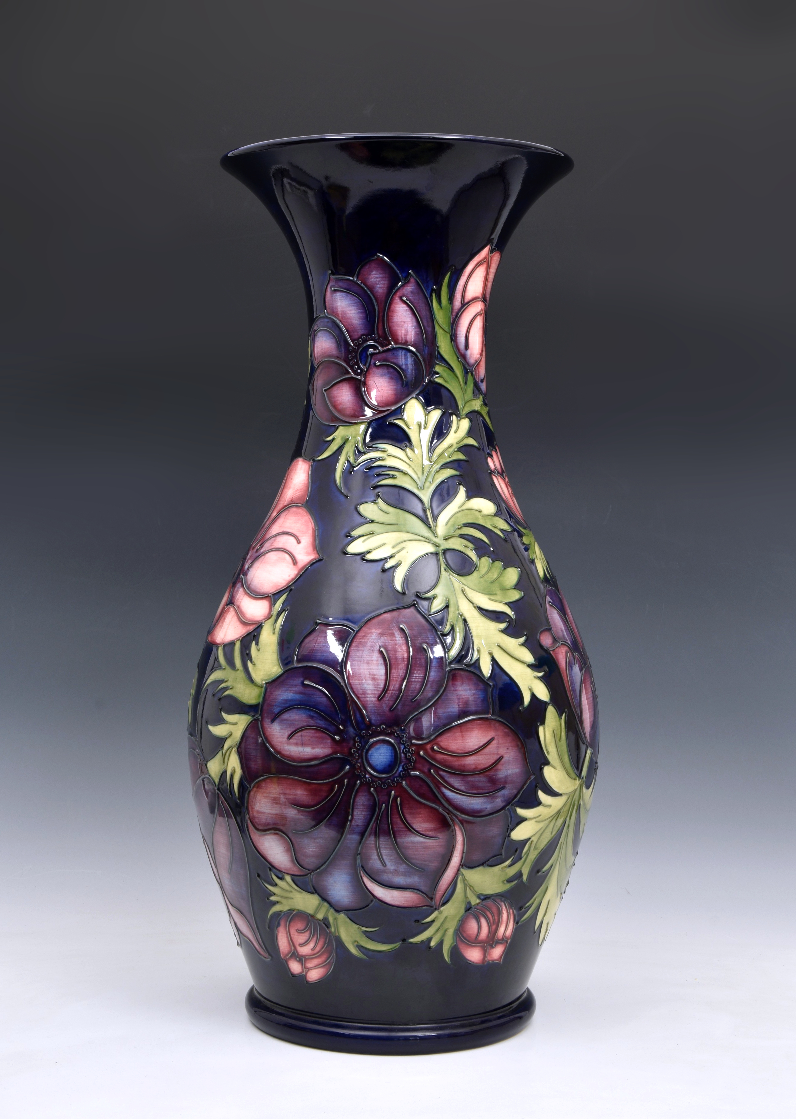 A large Moorcroft Pottery floor standing baluster vase, with flared rim, 'anemone' pattern, on - Image 2 of 3