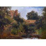 Edmund Thornton Crawford, RSA (Scottish, 1806-1885), Landscape with stone bridge and castle ruins,