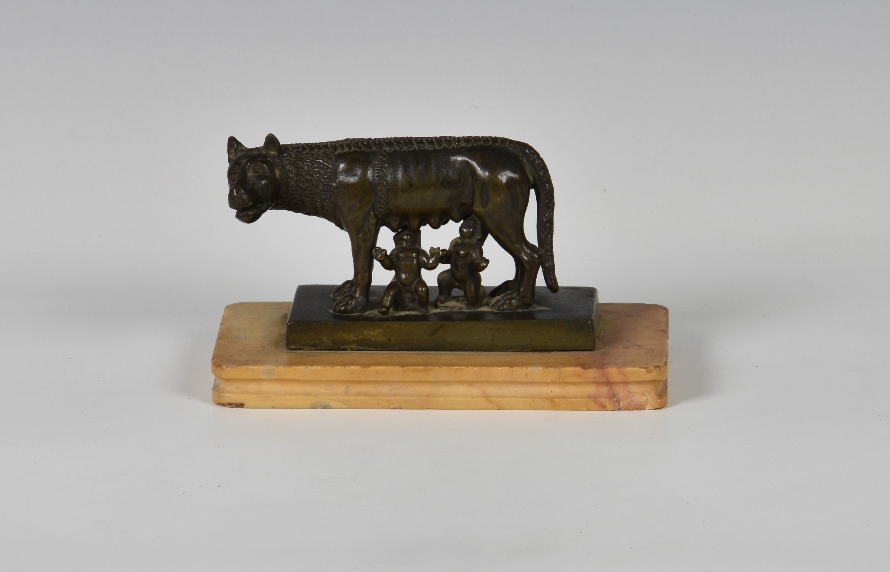 A bronze study "The Capitoline Wolf" - mythical she-wolf suckling Romulus and Remus, probably