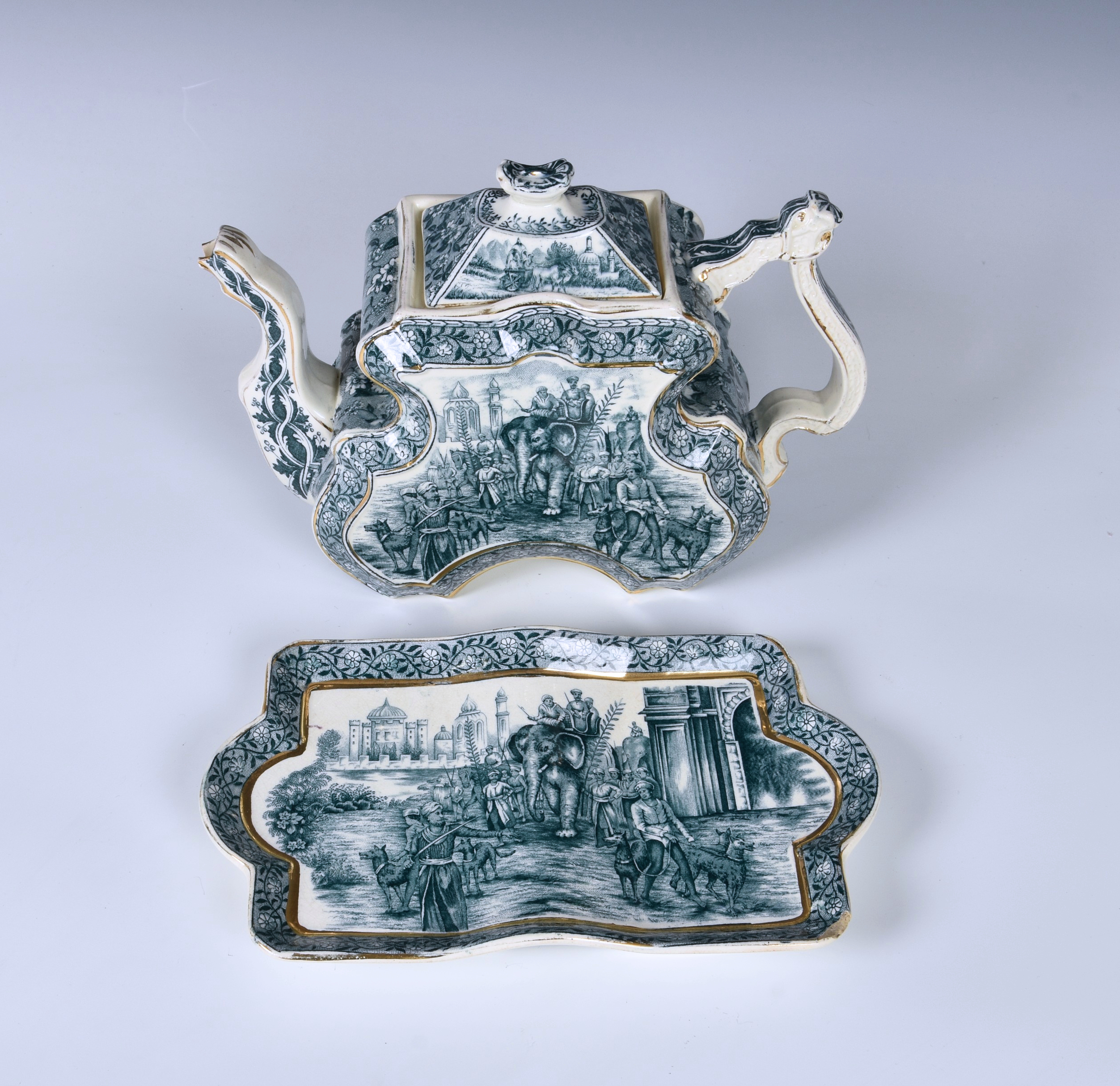 A Victorian Burgess and Leigh Aesthetic style blue and white teapot and stand, decorated with an - Image 2 of 4