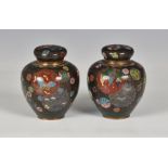 A pair of Japanese cloisonné miniature lidded ginger jars, Meiji period (1868-1912), ovoid form with