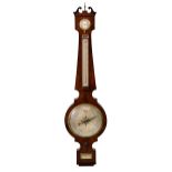 A George IV mahogany and ebony wheel barometer by Deards of Harlow, the ebony swan's neck pediment