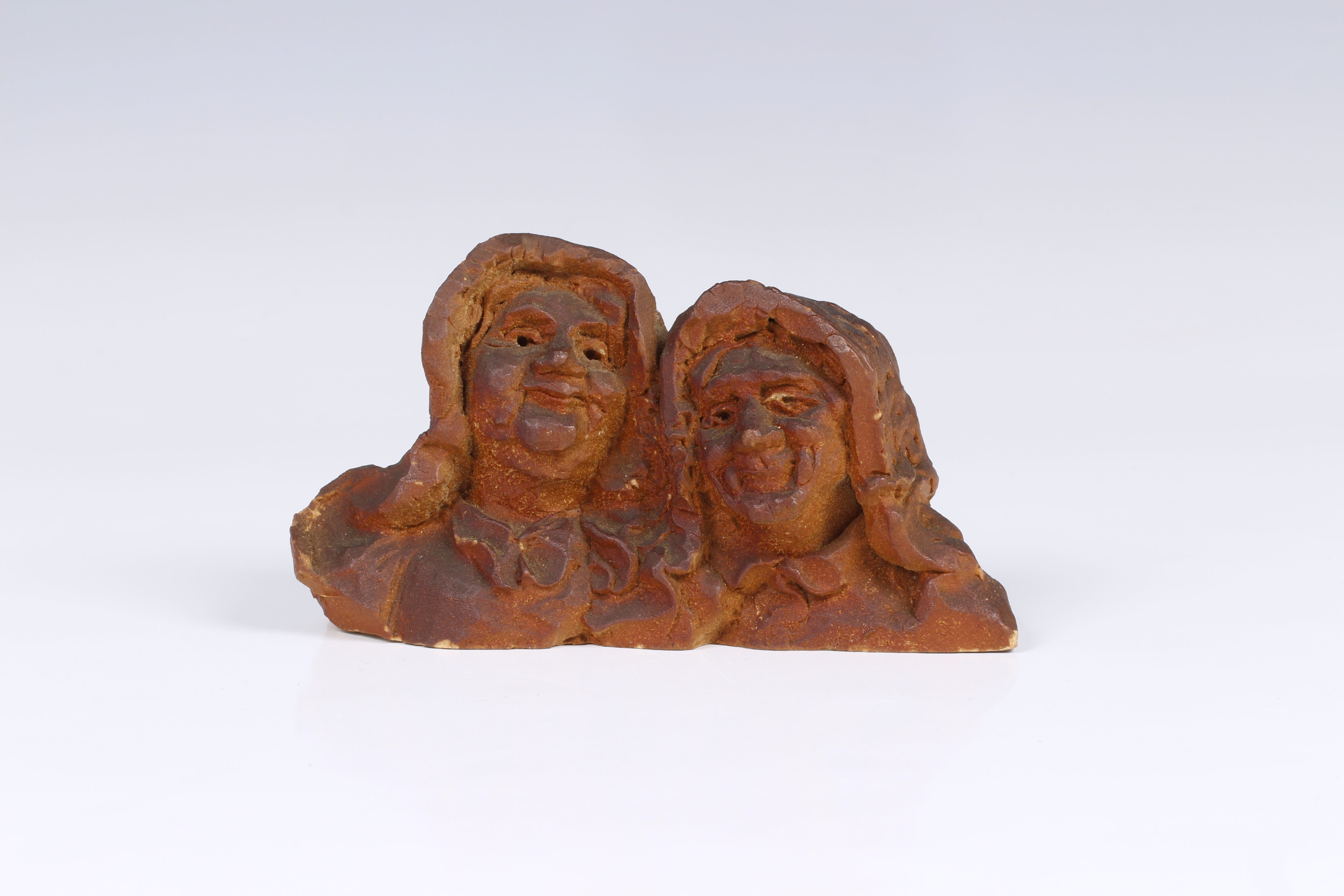 Edmund Blampied R.E., R.B.A. (Jersey, 1886-1966), Two Old Women in Jersey Bonnets, terracotta