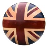 A Timothy Oulton vintage Union Jack ball, fibreglass, painted to replicate a vintage Union Jack