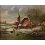 Samuel Leonardus Verveer (Dutch, 1813-1876), Dutch Winter Landscape, oil on a chamfered panel made