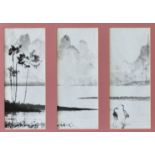 Molly Parker known as Lan Mo-Li (Jersey, 20th century), Triptych of Chinese Lake Scenes with