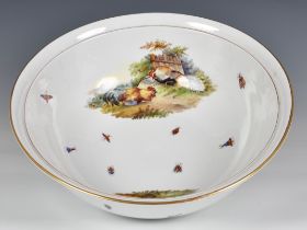 A large white Dresden Porcelain Bowl / basin, made for Harvey Nichols, hand painted decorations of