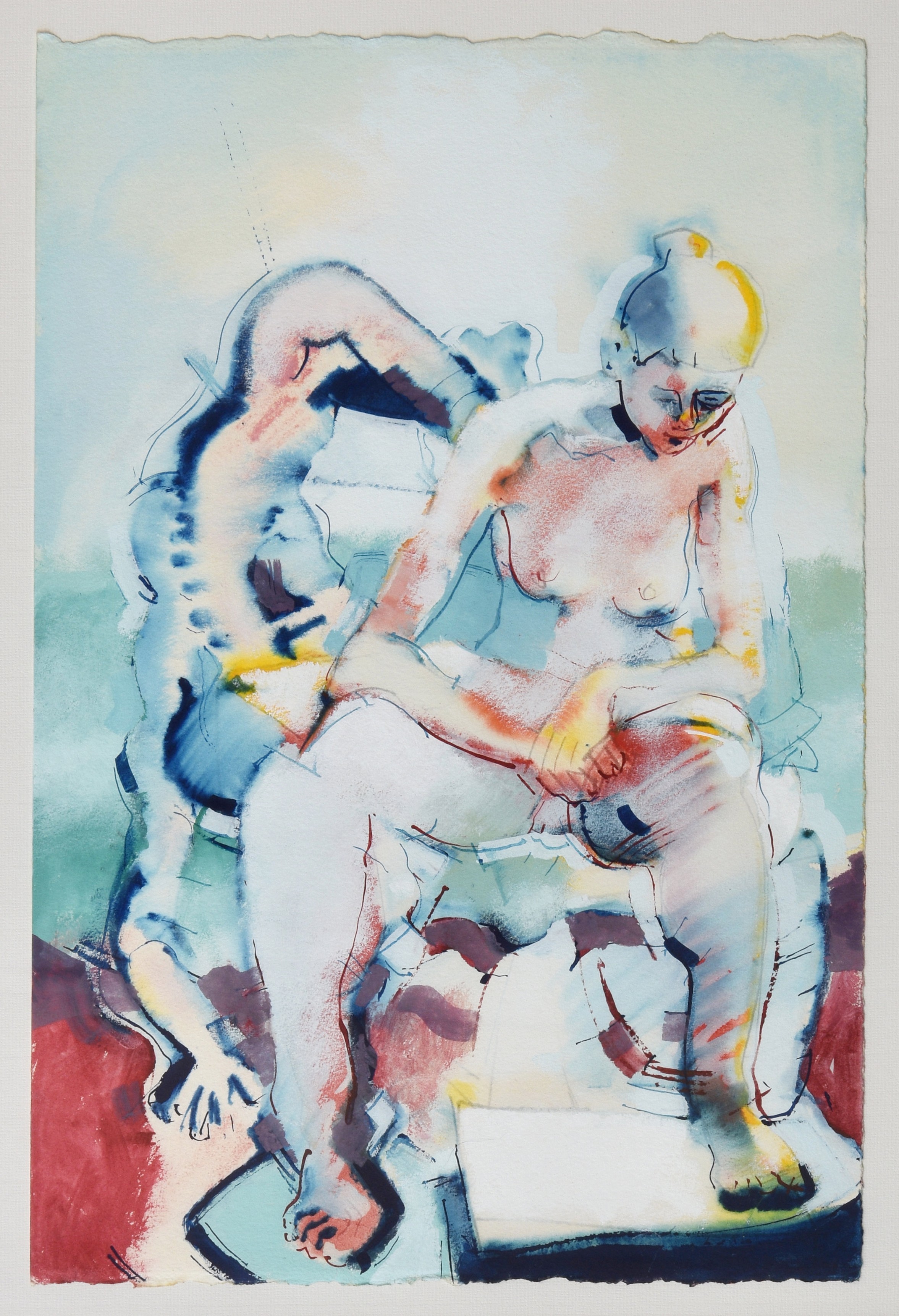 Peter Wright (20th century), "Gymnasts", two female nudes, titled on reverse in biro, 22½ x 15in. (