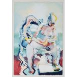Peter Wright (20th century), "Gymnasts", two female nudes, titled on reverse in biro, 22½ x 15in. (