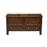 A late 18th / early 19th century joined oak mule chest, the three panelled top over a two panel