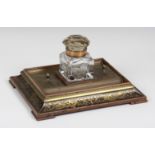 A 19th century Boulle ink stand, the rectangular stand with two brass pen trays and two lidded