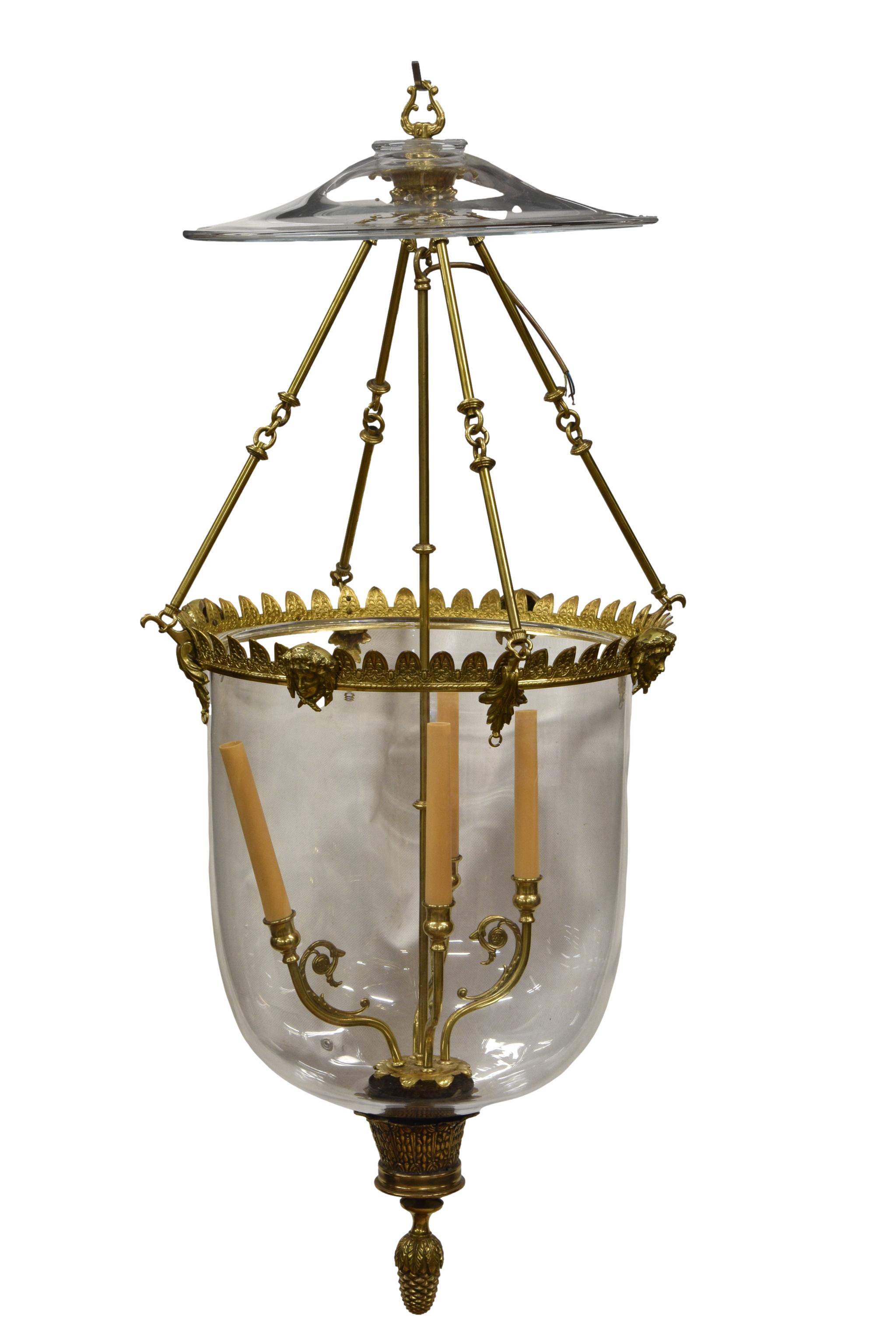 A good pair of large French gilt metal and glass ceiling lanterns, second half 20th century in the