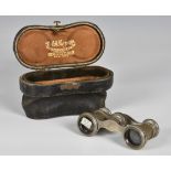 A pair of late 19th century opera glasses, in a fitted leather case marked Paul Meyrowitz, Fifth