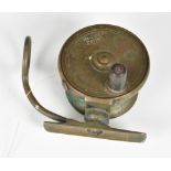 A Malloch's Patent brass side caster fishing reel by Pape of Newcastle, 2 5/8in. diameter face