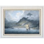 English School, early 19th century, Sailing Boats on a Mountainous Coastline, watercolour, framed,