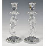 Pair of Waterford Crystal Candlesticks, in the form of seahorses, each marked ‘Waterford’ on base.