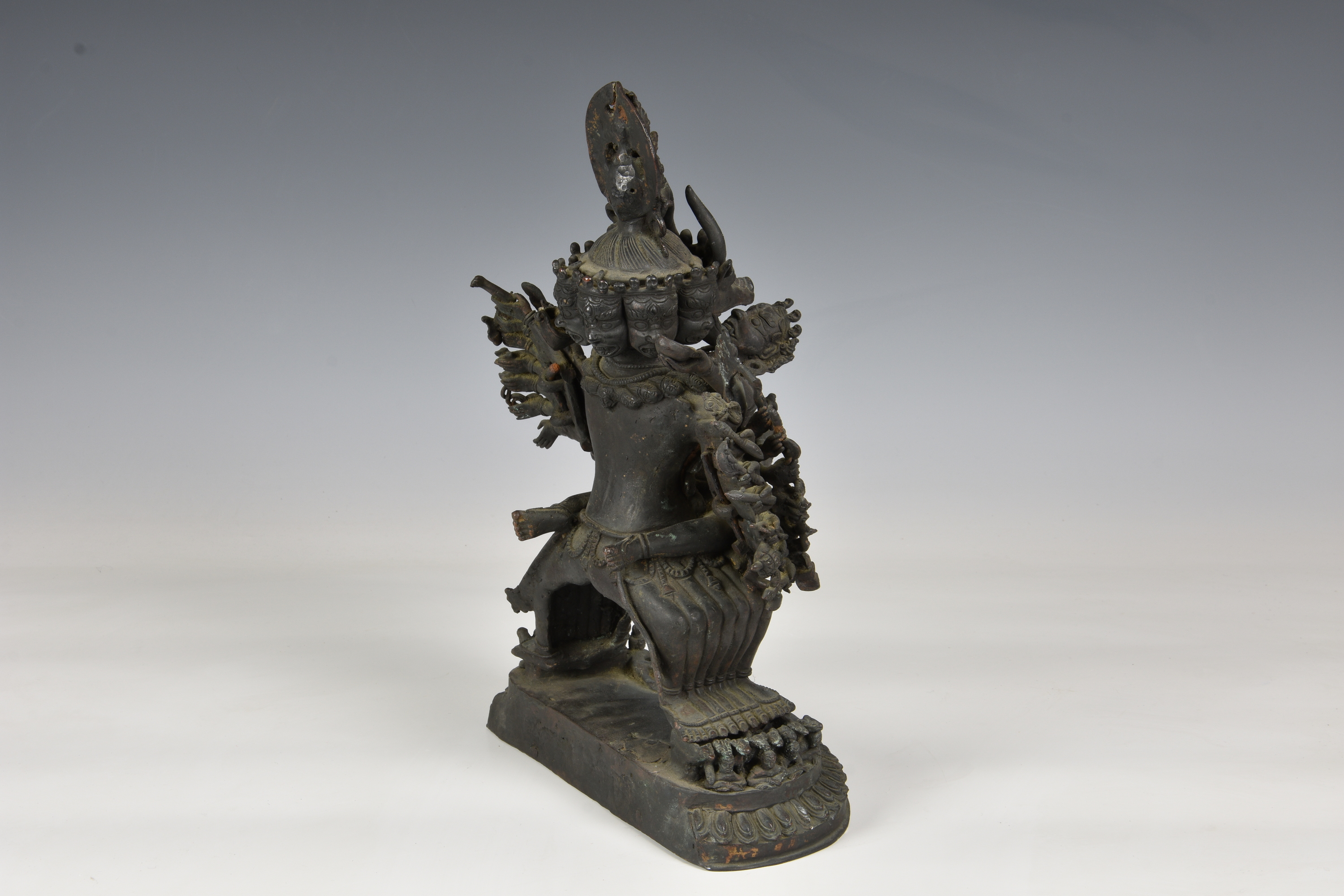 A Chinese patinated bronze figure of Kapaladhara Hevajra, 20th century, the deity depicted with - Image 2 of 3