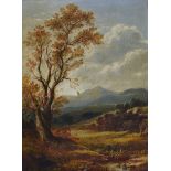 William Porteous, RSA (Scottish, 1831-1882), "Pentland Hills", Scotland, oil on panel, signed and