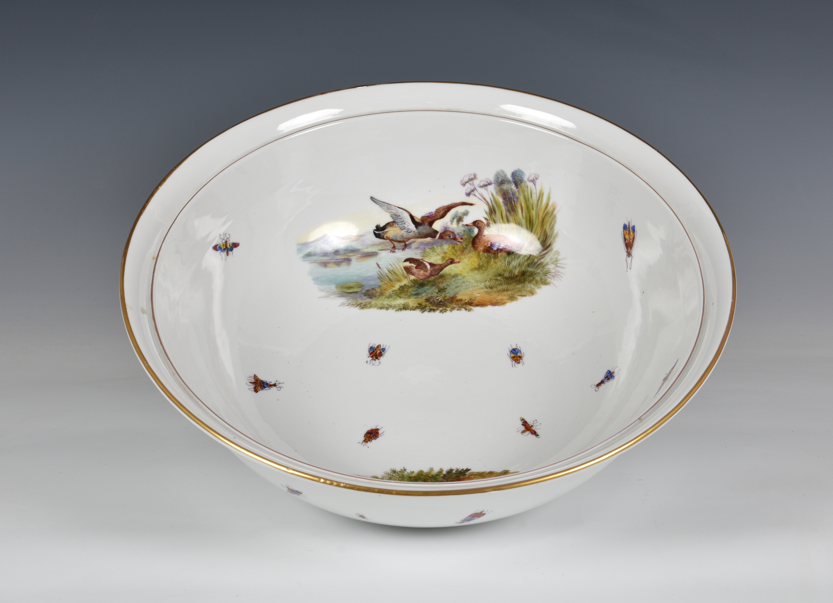 A large white Dresden Porcelain Bowl / basin, made for Harvey Nichols, hand painted decorations of - Image 2 of 5