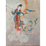 Probably European in the Japanese style, late 20th century, Japanese Woman in the Clouds, oil on