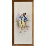 A pair of French, late 19th century, porcelain plaques, of a fashionable man and woman, both
