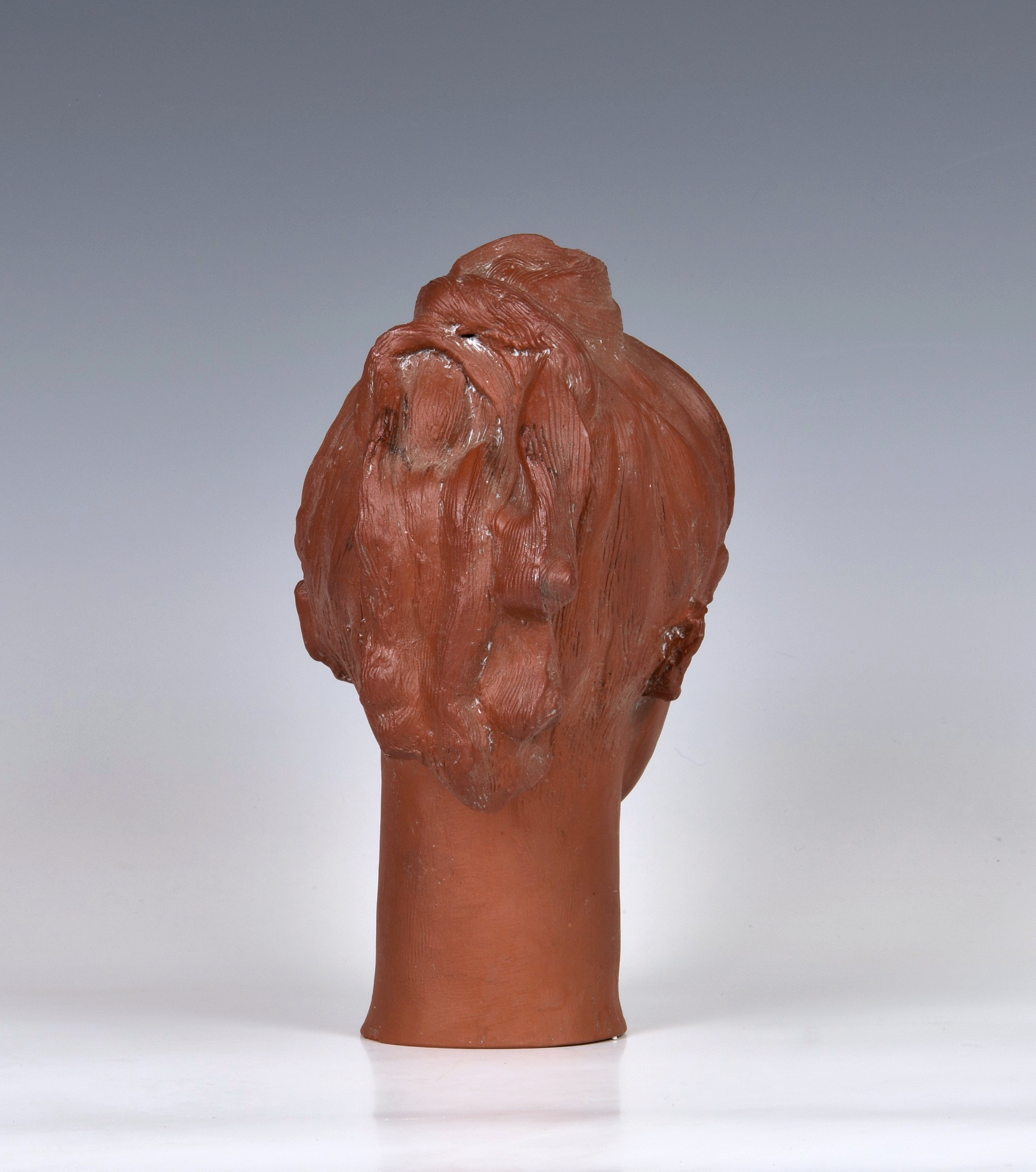 A rare Guernsey Pottery terracotta female bust, signed and dated 'K WEAS 1965 Guernsey Pottery', 8½ - Image 3 of 4