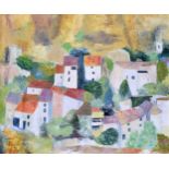 Marguerite Moinon (Guernsey, b.1936), "Village en Provence", oil on canvas, signed and titled to