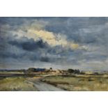 Ian Houston (British, 1934-2021), A Norfolk Village, oil on hardboard, signed lower left, framed,