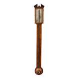A 19th century mahogany stick barometer by Roncoroni of Holborn, the case with visible cane,