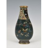 An unusual Japanese cloisonné enamel vase, Meiji period (1868-1912), of flattened pear form, with