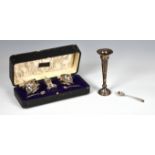 New Zealand interest - A George V cased silver three-piece cruet set, Charles Edwin Turner,