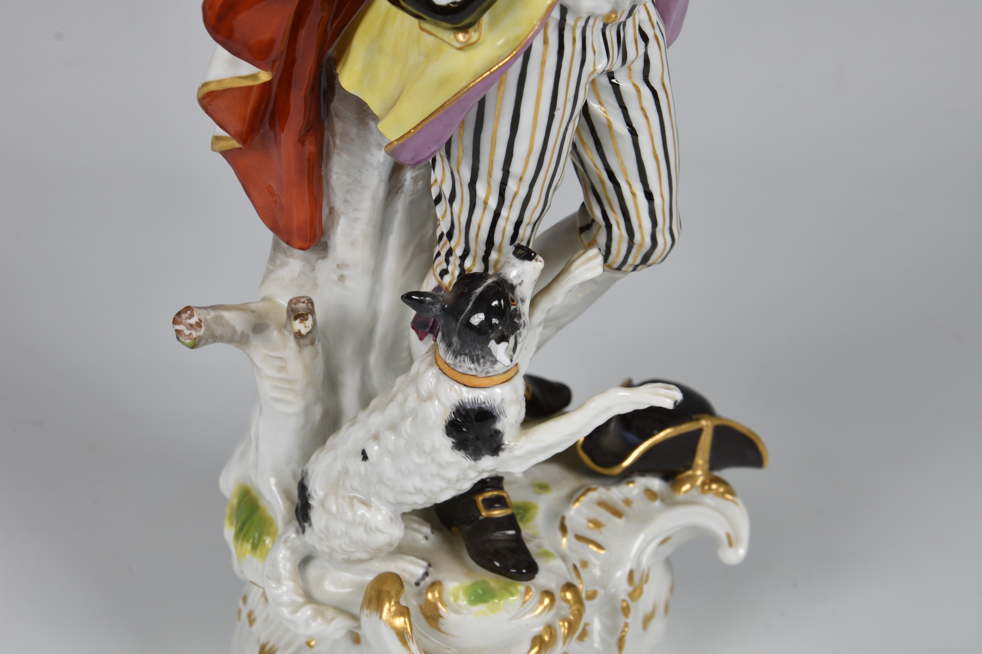 A pair of Meissen figures of a gallant and his companion, early 20th century, the man holding a - Image 5 of 8