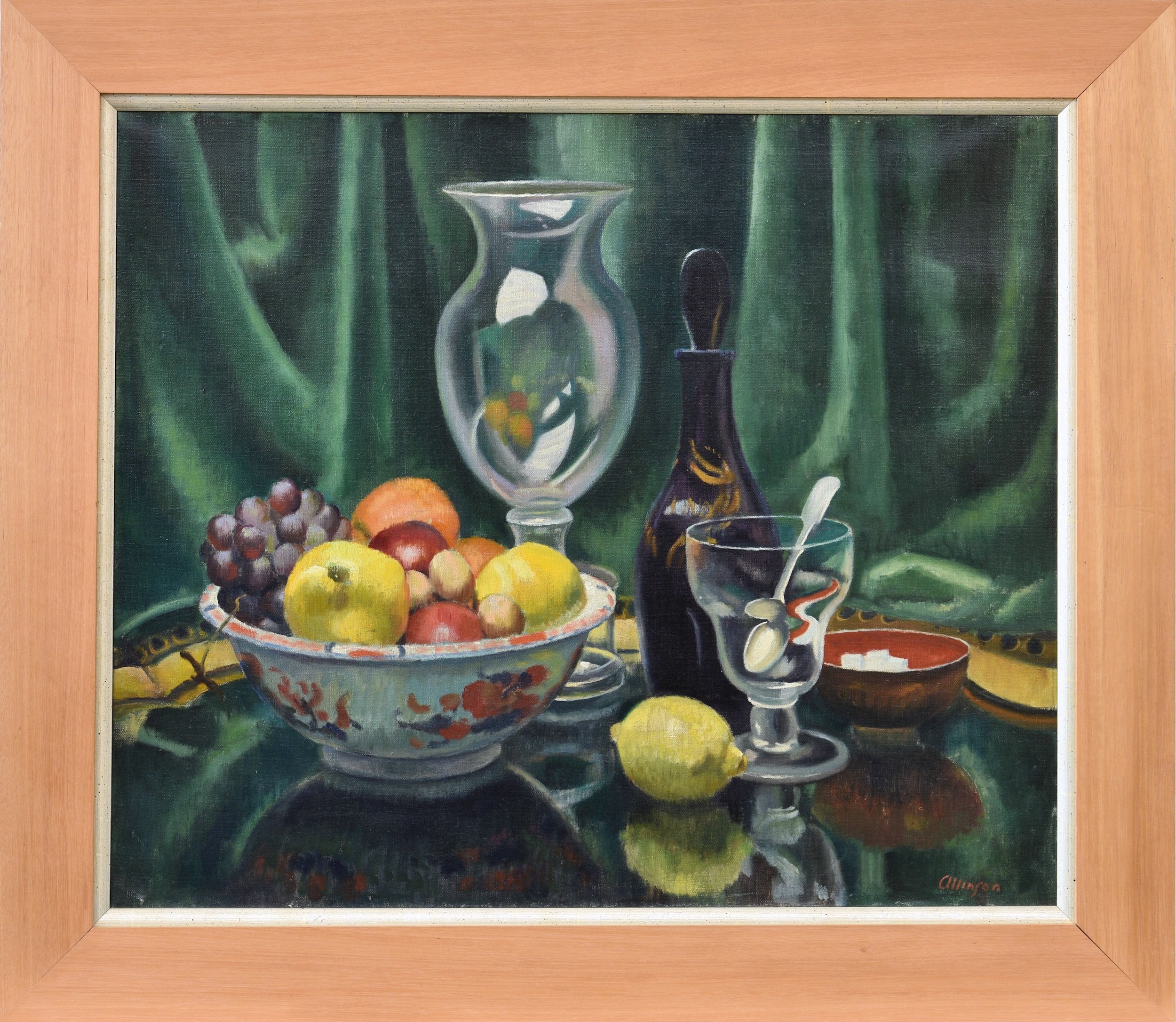 Adrian Paul Allinson ROI, RBA (British, 1890-1959), Still Life of Fruit in a Bowl with a Vase, - Image 2 of 3