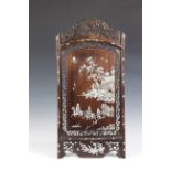 A Chinese mother of pearl inlaid hardwood panel, probably early 20th century, possibly original part