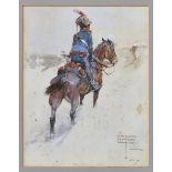 Clarence Lawson Wood RI (British, 1878-1957), A mounted cavalry officer, watercolour, signed,
